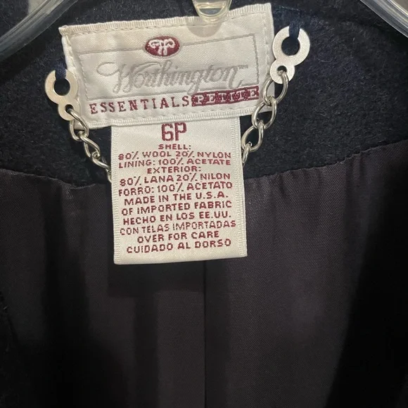 Worthington Black Wool Button Front Long Length Vintage Coat - Picture 3 of 6